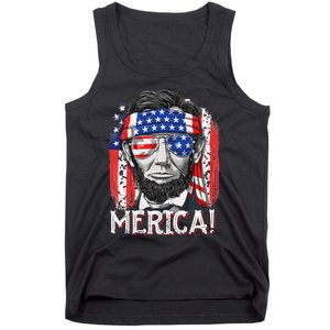 Abraham Lincoln 4th Of July Merica  American Flag Tank Top