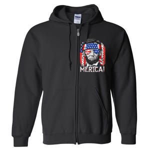 Abraham Lincoln 4th Of July Merica  American Flag Full Zip Hoodie