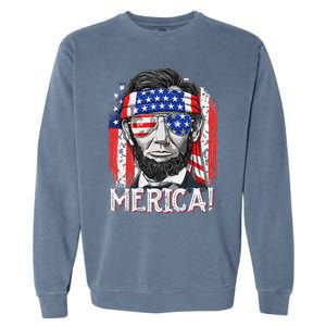 Abraham Lincoln 4th Of July Merica  American Flag Garment-Dyed Sweatshirt