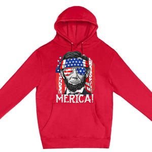 Abraham Lincoln 4th Of July Merica  American Flag Premium Pullover Hoodie