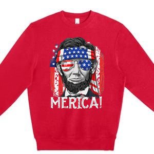 Abraham Lincoln 4th Of July Merica  American Flag Premium Crewneck Sweatshirt