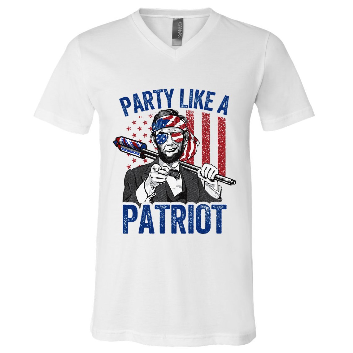 Abraham Lincoln 4th Of July American USA Flag V-Neck T-Shirt