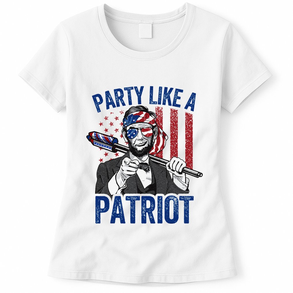 Abraham Lincoln 4th Of July American USA Flag Womens T-Shirt