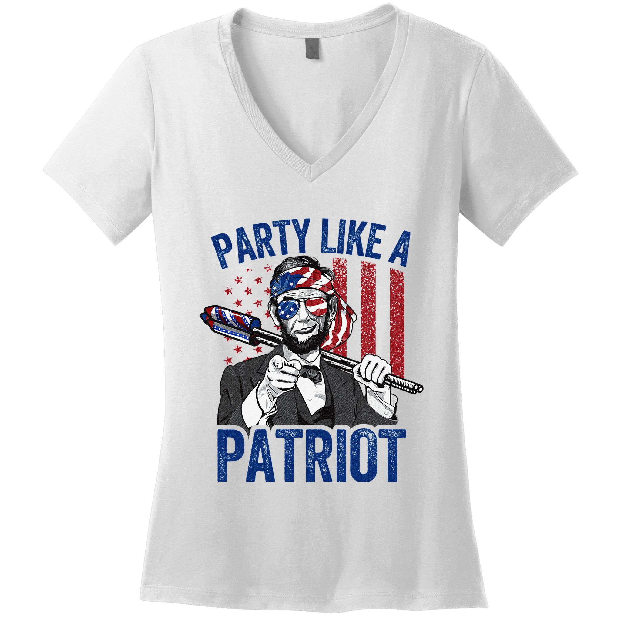 Abraham Lincoln 4th Of July American USA Flag Women's V-Neck T-Shirt