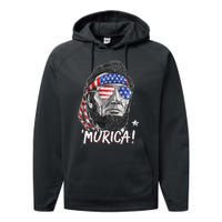 Abraham Lincoln 4th Of July Murica   American Flag Performance Fleece Hoodie