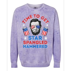 Abe Lincoln 4th Of July Time To Get Star Spangled Hammered Colorblast Crewneck Sweatshirt