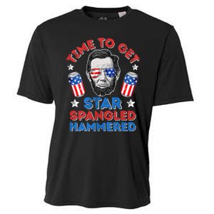 Abe Lincoln 4th Of July Time To Get Star Spangled Hammered Cooling Performance Crew T-Shirt