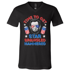 Abe Lincoln 4th Of July Time To Get Star Spangled Hammered V-Neck T-Shirt