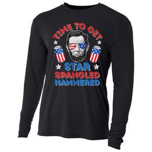 Abe Lincoln 4th Of July Time To Get Star Spangled Hammered Cooling Performance Long Sleeve Crew