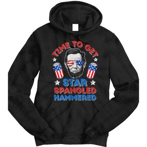 Abe Lincoln 4th Of July Time To Get Star Spangled Hammered Tie Dye Hoodie