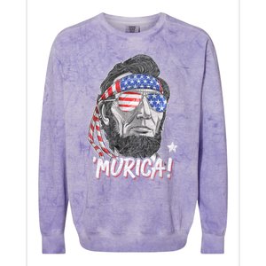 Abraham Lincoln 4th Of July Murica American Flag Colorblast Crewneck Sweatshirt