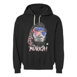 Abraham Lincoln 4th Of July Murica American Flag Garment-Dyed Fleece Hoodie