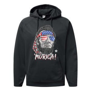 Abraham Lincoln 4th Of July Murica American Flag Performance Fleece Hoodie