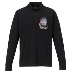 Abraham Lincoln 4th Of July Murica American Flag Performance Long Sleeve Polo