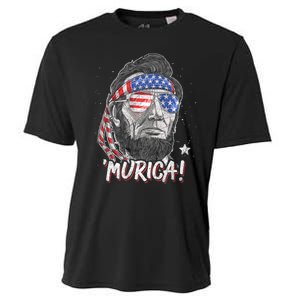 Abraham Lincoln 4th Of July Murica American Flag Cooling Performance Crew T-Shirt