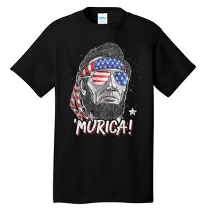 Abraham Lincoln 4th Of July Murica American Flag Tall T-Shirt