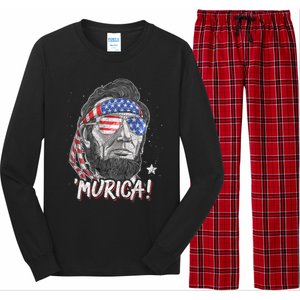 Abraham Lincoln 4th Of July Murica American Flag Long Sleeve Pajama Set