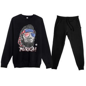 Abraham Lincoln 4th Of July Murica American Flag Premium Crewneck Sweatsuit Set