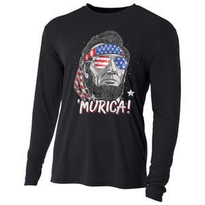 Abraham Lincoln 4th Of July Murica American Flag Cooling Performance Long Sleeve Crew