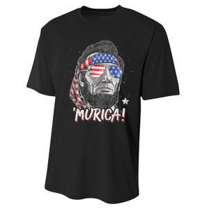 Abraham Lincoln 4th Of July Murica American Flag Performance Sprint T-Shirt