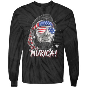 Abraham Lincoln 4th Of July Murica American Flag Tie-Dye Long Sleeve Shirt