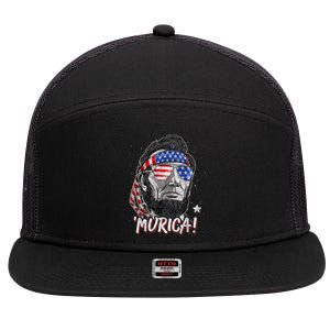 Abraham Lincoln 4th Of July Murica American Flag 7 Panel Mesh Trucker Snapback Hat