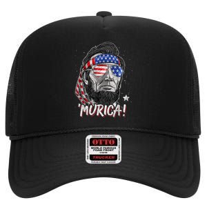 Abraham Lincoln 4th Of July Murica American Flag High Crown Mesh Back Trucker Hat