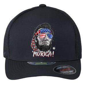 Abraham Lincoln 4th Of July Murica American Flag Flexfit Unipanel Trucker Cap