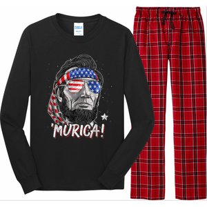 Abraham Lincoln 4th Of July Murica American Flag Long Sleeve Pajama Set