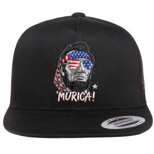 Abraham Lincoln 4th Of July Murica American Flag Flat Bill Trucker Hat