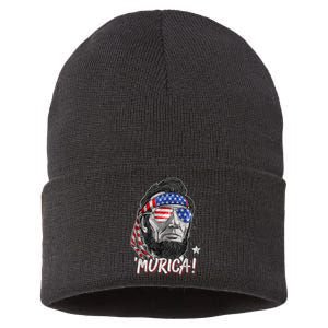 Abraham Lincoln 4th Of July Murica American Flag Sustainable Knit Beanie