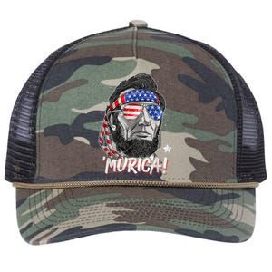 Abraham Lincoln 4th Of July Murica American Flag Retro Rope Trucker Hat Cap