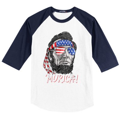 Abraham Lincoln 4th Of July Murica American Flag Baseball Sleeve Shirt