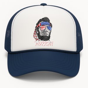 Abraham Lincoln 4th Of July Murica American Flag Trucker Hat