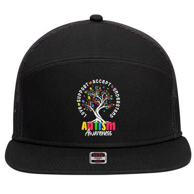 Autism Love Accept Support understand Autistic Autism Awareness 7 Panel Mesh Trucker Snapback Hat