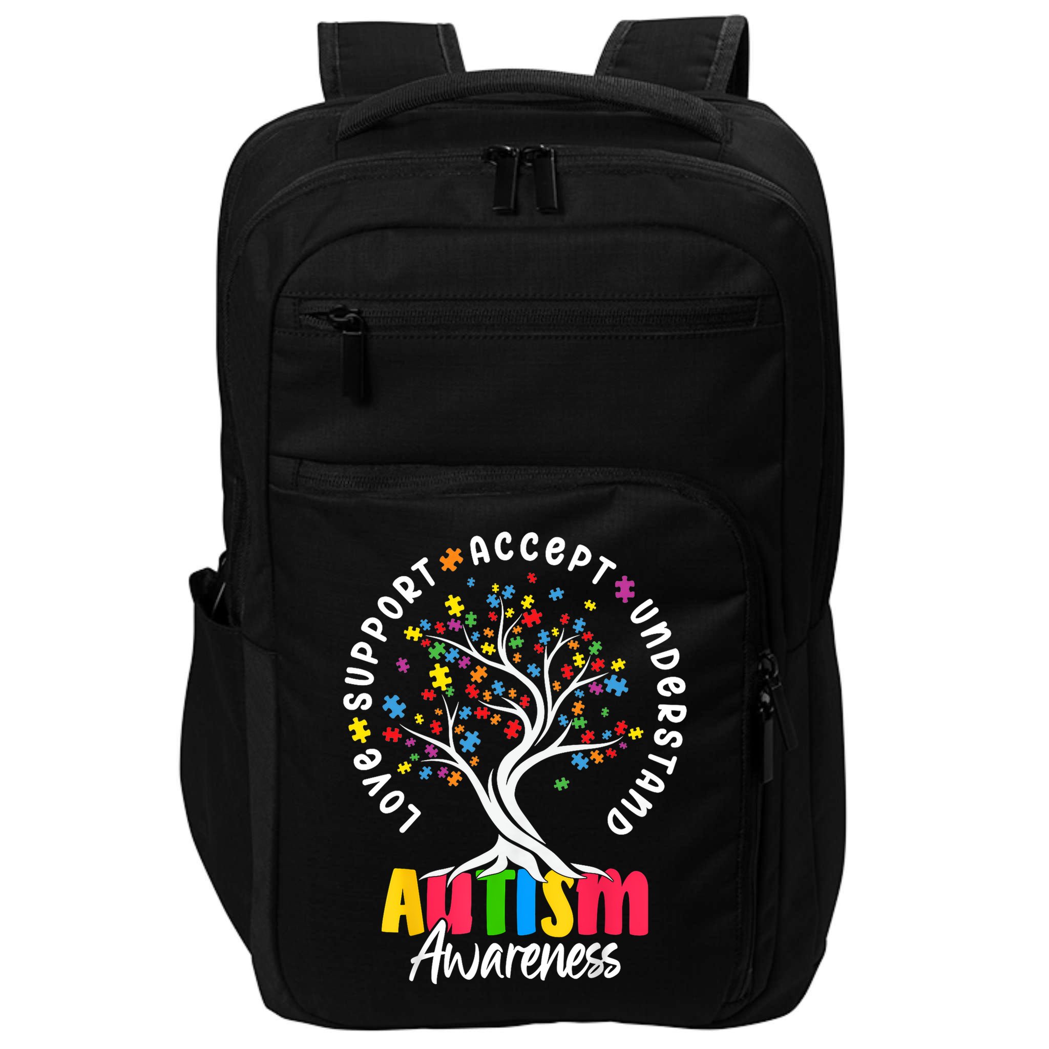 Autism Love Accept Support understand Autistic Autism Awareness Impact Tech Backpack