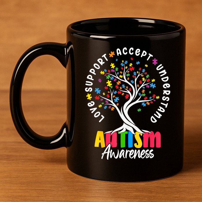 Autism Love Accept Support understand Autistic Autism Awareness 11oz C Handle Ceramic Mug