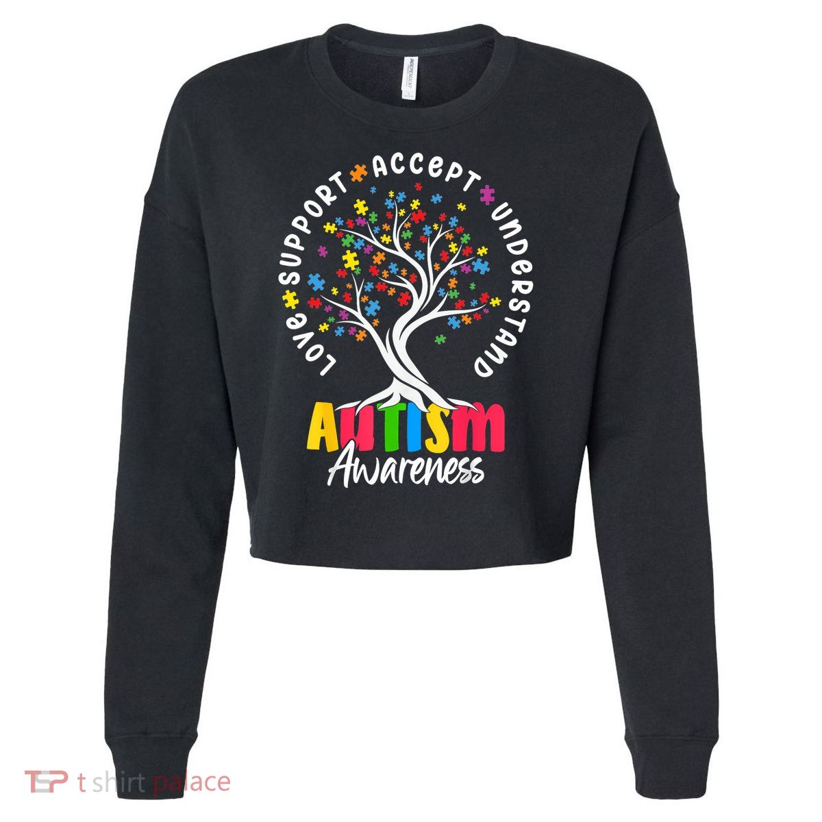 Autism Love Accept Support understand Autistic Autism Awareness Cropped Pullover Crew