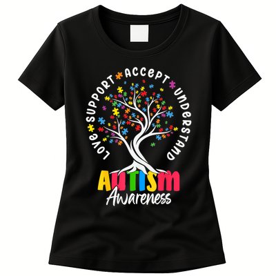 Autism Love Accept Support understand Autistic Autism Awareness Womens T-Shirt
