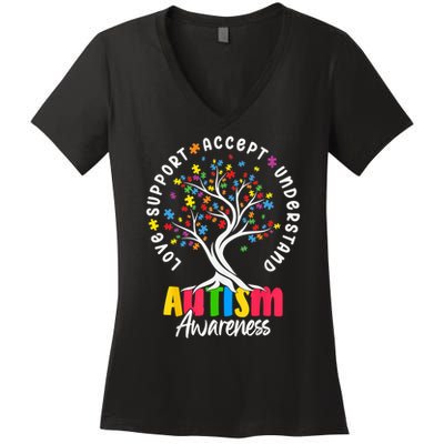 Autism Love Accept Support understand Autistic Autism Awareness Women's V-Neck T-Shirt