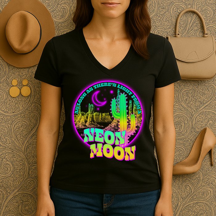 As Long As There's Light From A Neon Moon Women's V-Neck T-Shirt