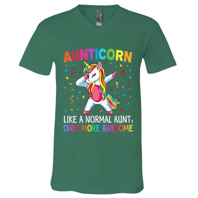 Aunticorn Like An Aunt Only Awesome Dabbing Unicorn V-Neck T-Shirt