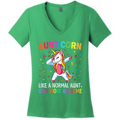 Aunticorn Like An Aunt Only Awesome Dabbing Unicorn Women's V-Neck T-Shirt
