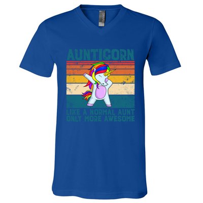 Aunticorn Like A Aunt Only Awesome Retro Dabbing Aunticorn Cool Gift V-Neck T-Shirt