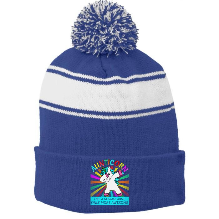 Aunticorn Like A Normal Aunt Only More Awesome Great Gift Stripe Pom Pom Beanie