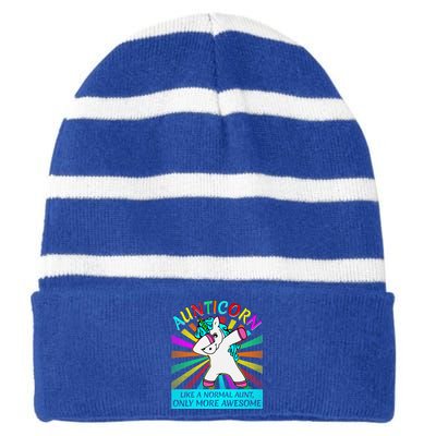 Aunticorn Like A Normal Aunt Only More Awesome Great Gift Striped Beanie with Solid Band