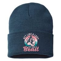 Act Like A Lady Hit Like A Beast Funny Boxing Gloves Girl Sustainable Knit Beanie