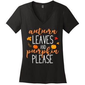 Autumn Leaves And Pumpkin Please Women's V-Neck T-Shirt