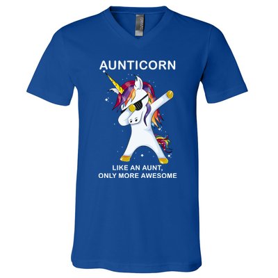 Aunticorn Like An Aunt Only Awesome Dabbing Unicorn Dab Gift Cool Gift V-Neck T-Shirt