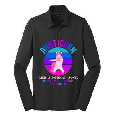 Aunticorn Like An Aunt Only Awesome Dabbing Unicorn Funny Gift Silk Touch Performance Long Sleeve Polo